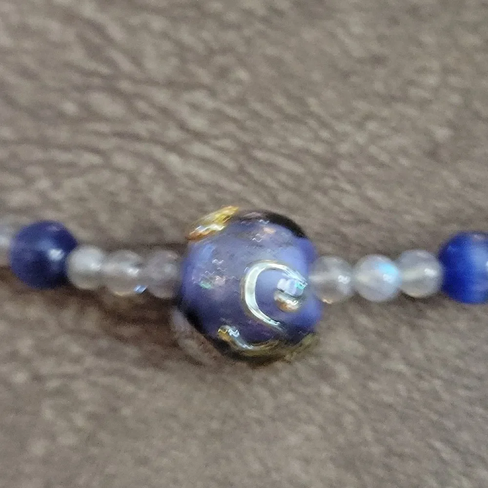 HANDMADE Labrodite Cat's Eye Lampwork Focal Beaded Princess Necklace